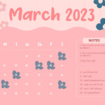 Cute March 2023 Calendar Template Google Docs Illustrator Word