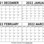 December 2021 To March 2022 Calendar Template Time Management Tools