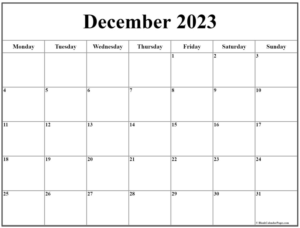 December 2023 Monday Calendar Monday To Sunday