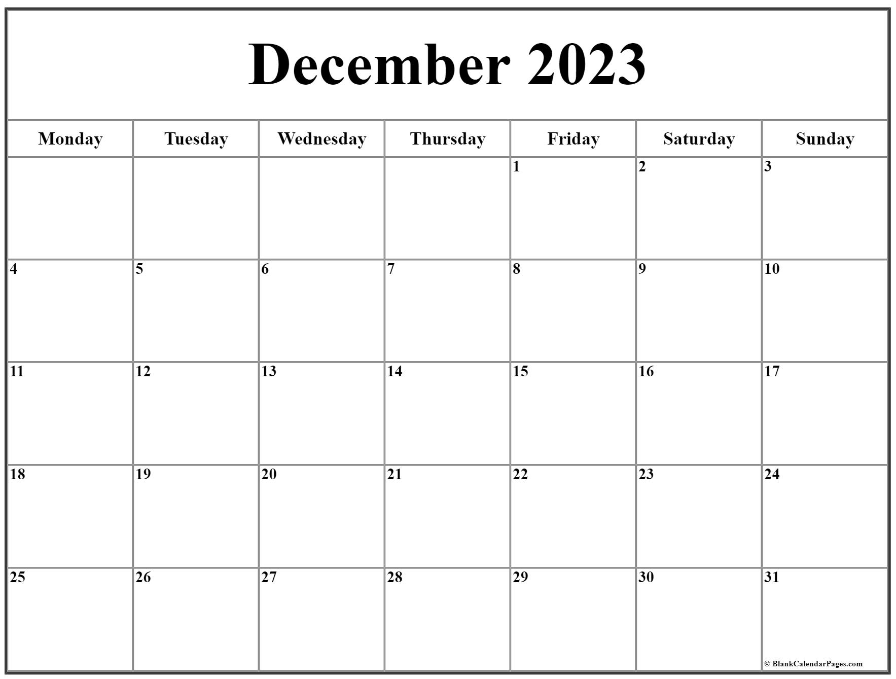 December 2023 Monday Calendar Monday To Sunday