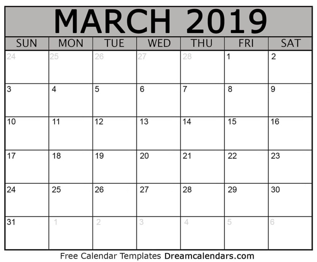 Download Printable March 2019 Calendars