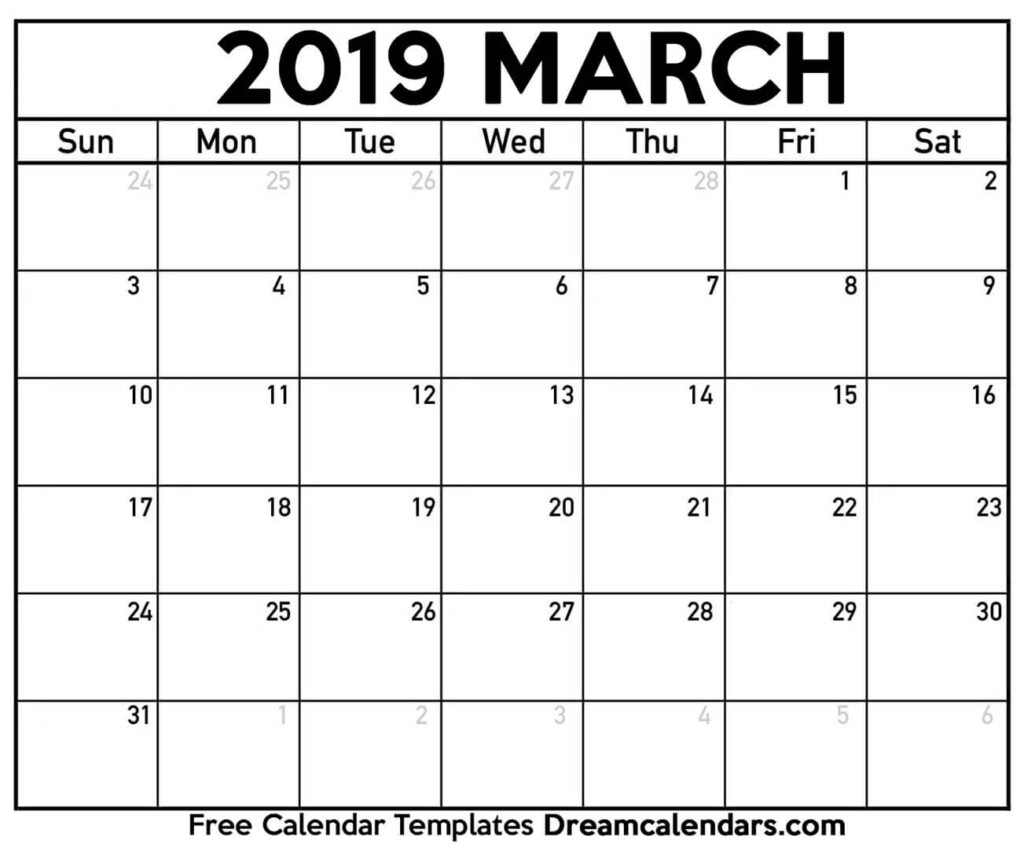 Download Printable March 2019 Calendars