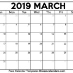 Download Printable March 2019 Calendars