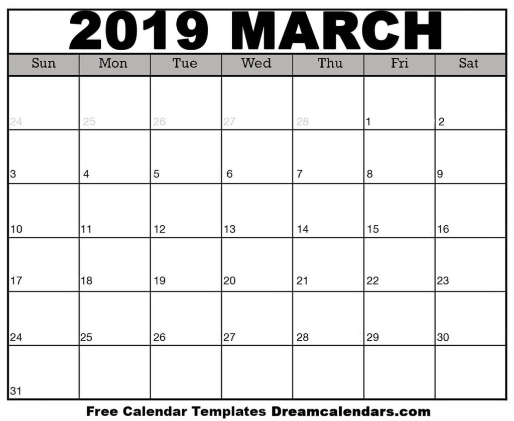 Download Printable March 2019 Calendars