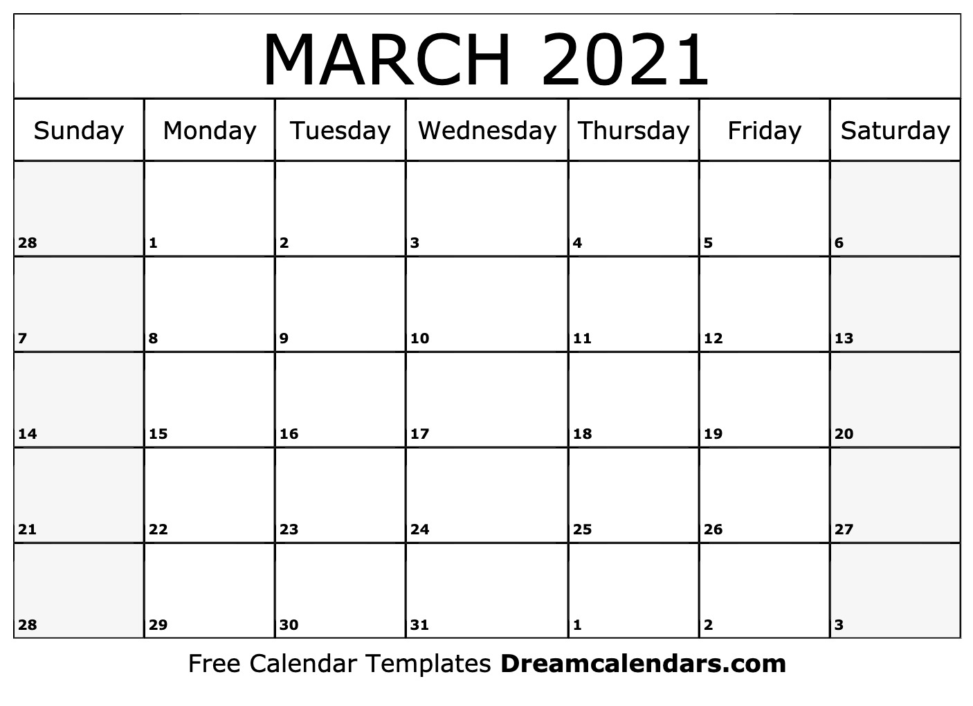 Download Printable March 2021 Calendars