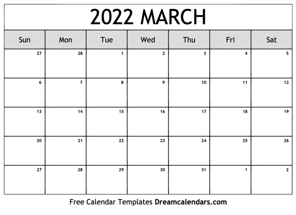 Download Printable March 2022 Calendars