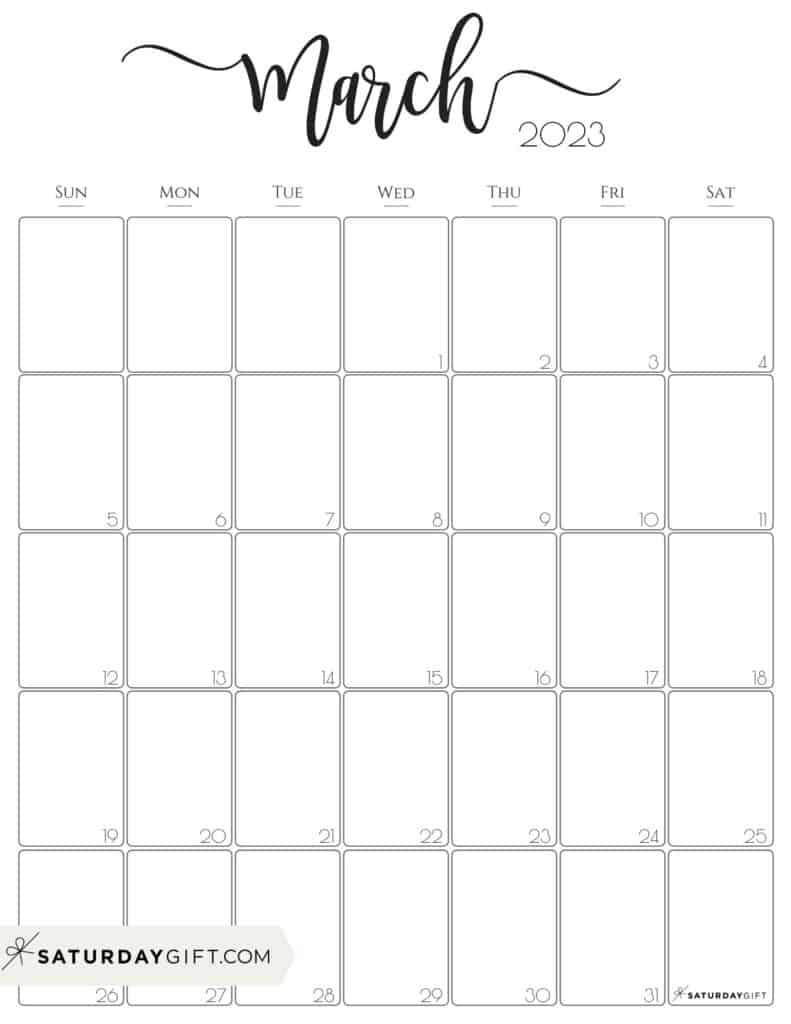 Elegant Aesthetic Printable Vertical Calendar 2023 By Saturday Gift 