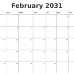 February 2031 Monthly Calendar