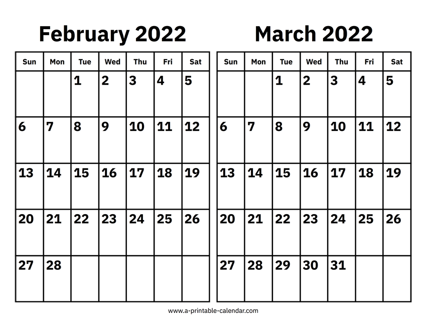 February And March 2022 Calendar