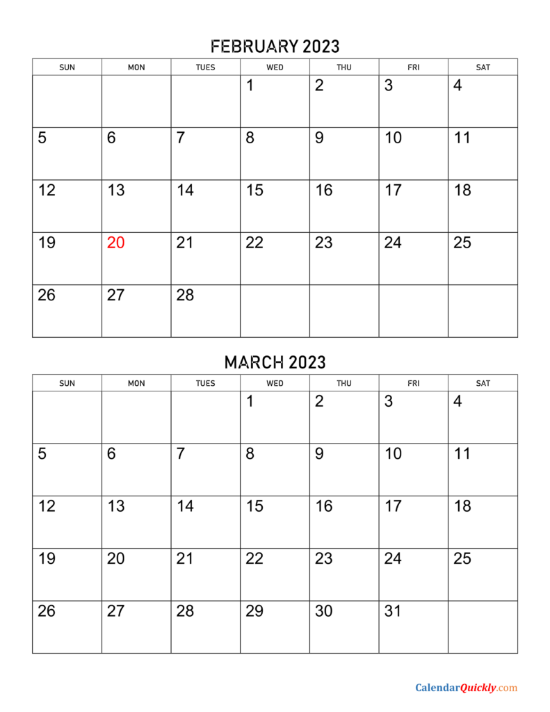 February And March 2023 Calendar Calendar Quickly