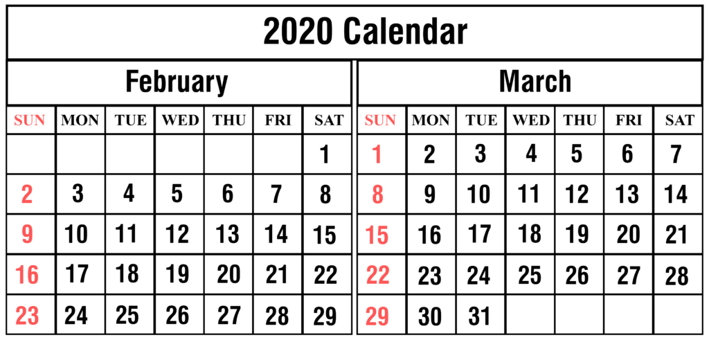 February Calendar 2020 Printable Notes And To Do List