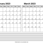 February March 2023 Calendar Template Printable Two Month Planner