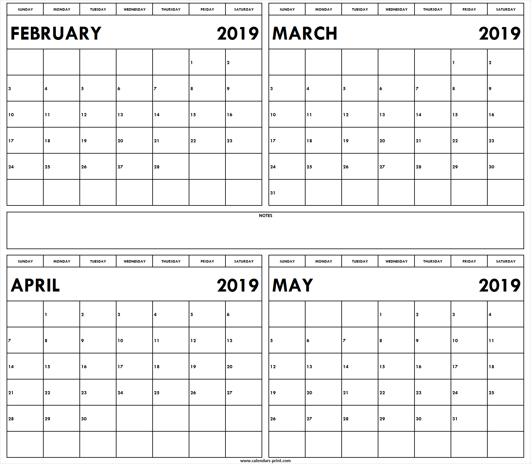 February To May 2019 Calendar Printable 2019 Calendar Calendar