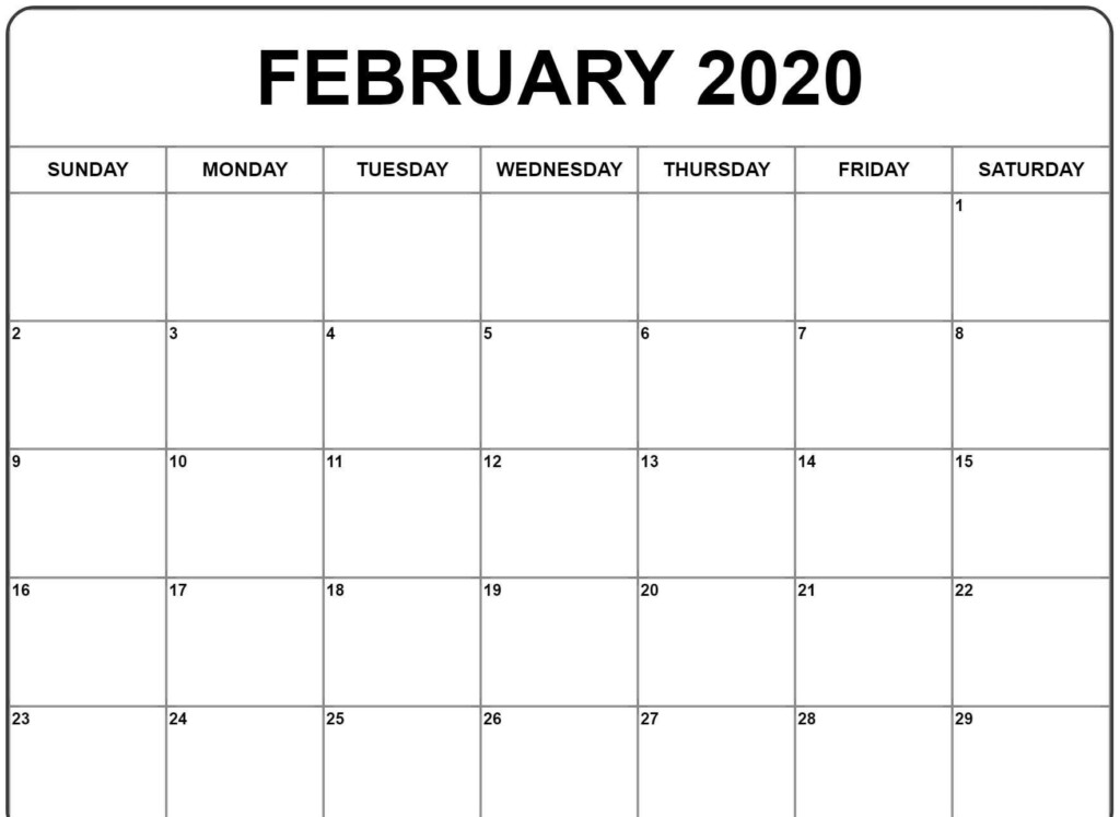 Fillable February Calendar 2020 Printable Template Calendar 