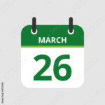 Flat Icon Calendar 26th Of March Isolated On Gray Background Vector