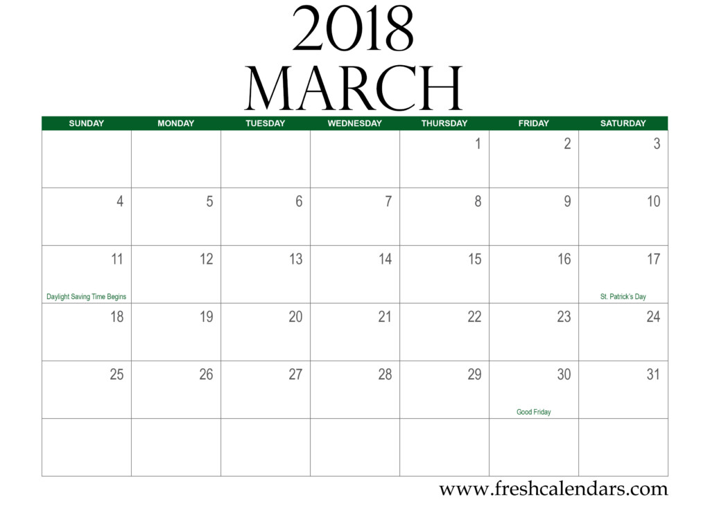 Free 5 March 2018 Calendar Printable Template Source Template