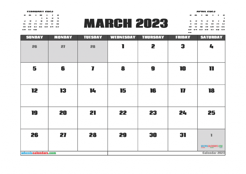 Free Calendar March 2023 Printable 23301 