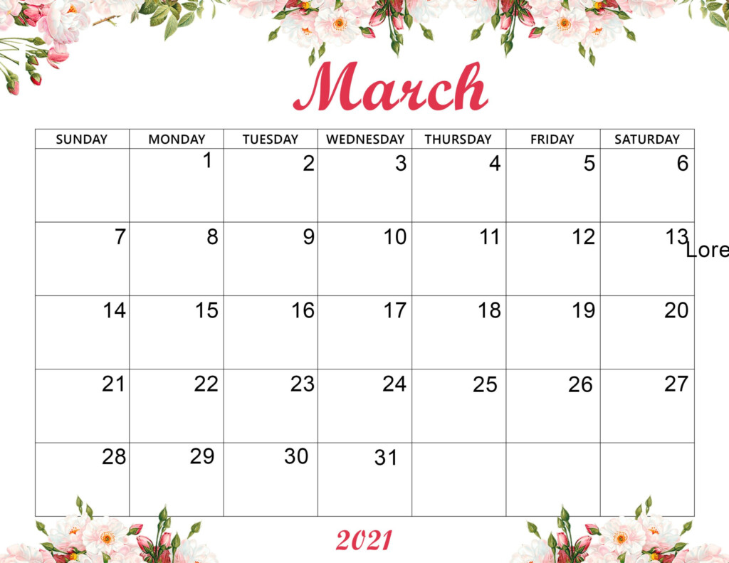 Free Download Cute March 2021 Calendar Desktop Wallpaper Printable 