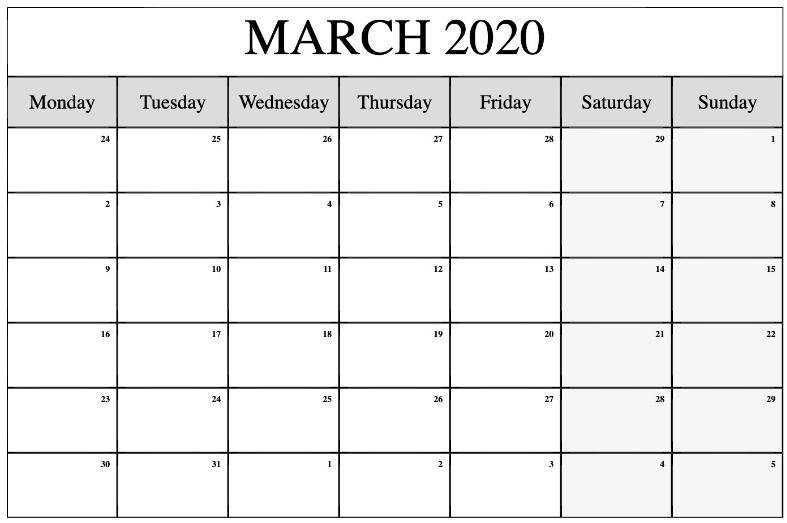 Free Editable March 2020 Calendar Monthly Fillable Template With Notes