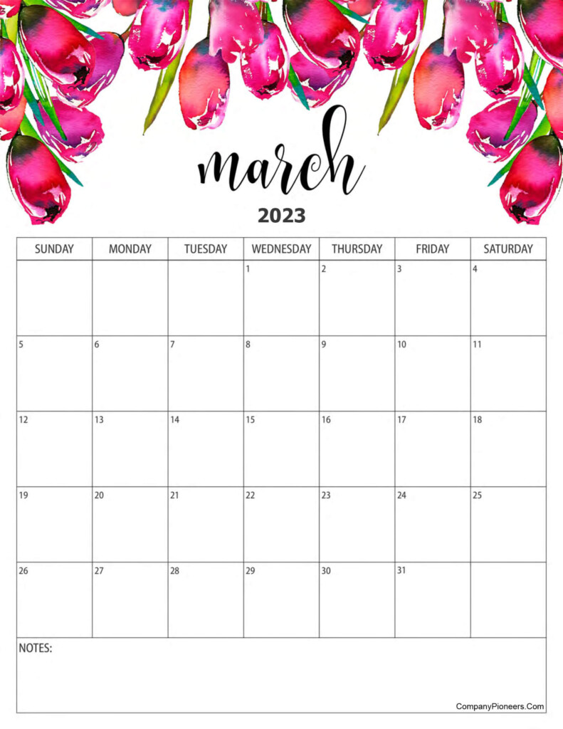 Free Floral March 2023 Calendar Printable CompanyPioneers Com