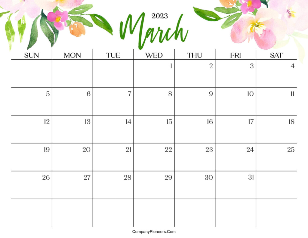 Free Floral March 2023 Calendar Printable CompanyPioneers Com