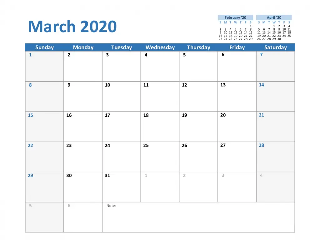 Free March 2020 Printable Calendar Template PDF Excel Word Best 