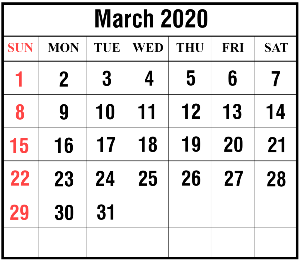 Free March 2020 Printable Calendar Template PDF Excel Word Best 