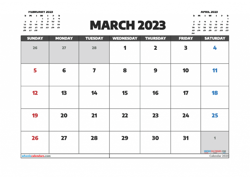 Free March 2023 Calendar Printable With Holidays PDF In Landscape