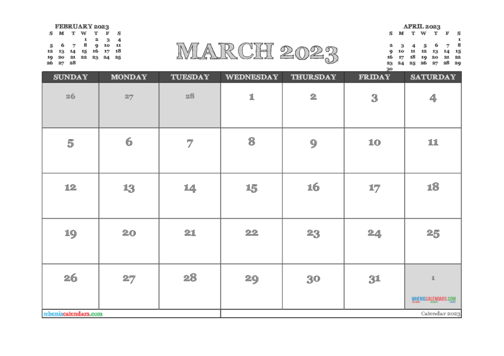 Free March 2023 Calendar With Holidays PDF And Image 