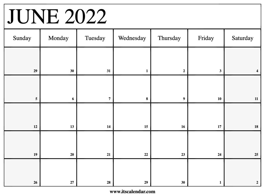 Free Printable June 2022 Calendar