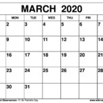 Free Printable March 2020 Calendars