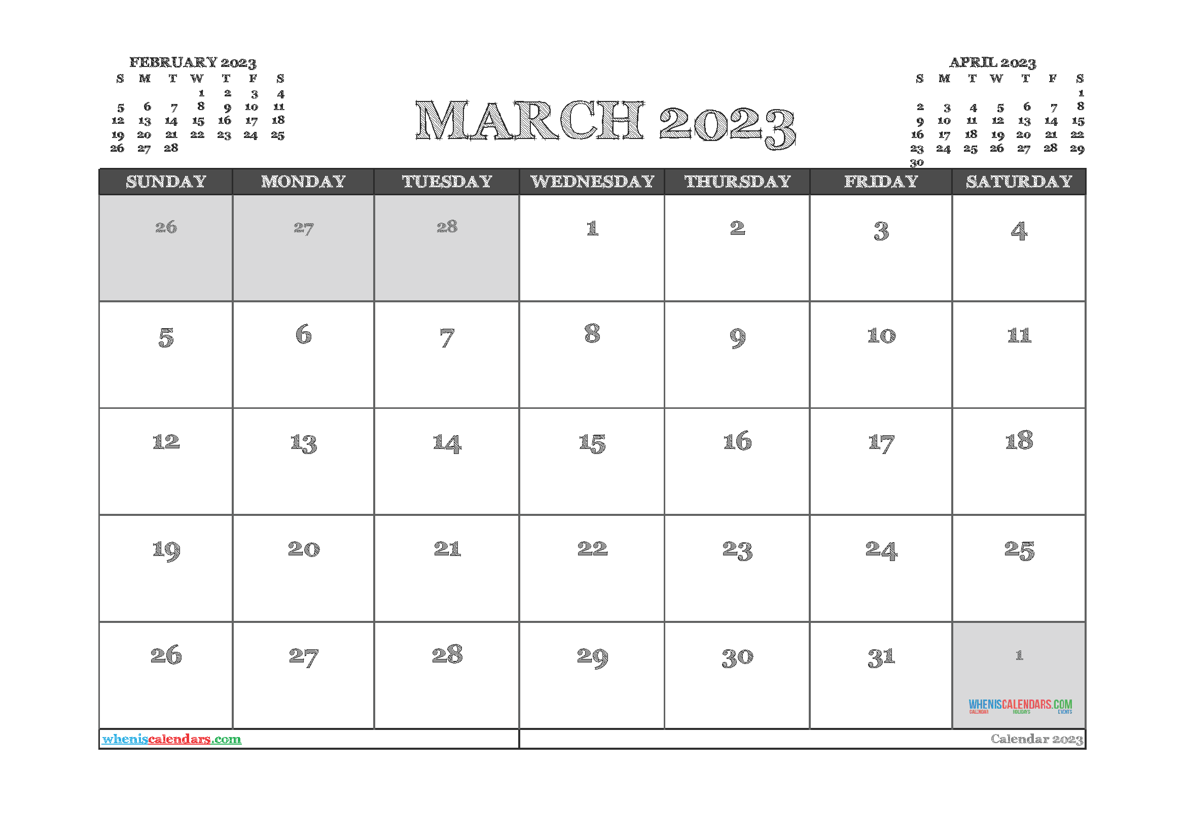 Free Printable March 2023 Calendar 12 Templates