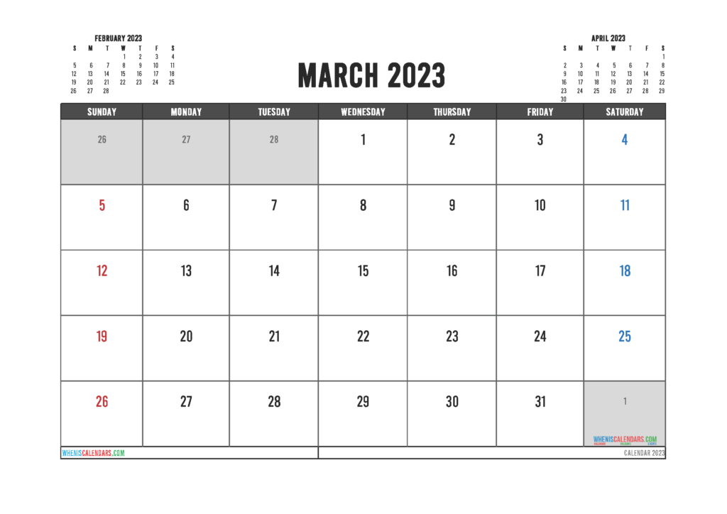 Free Printable March 2023 Calendars PDF And Image 