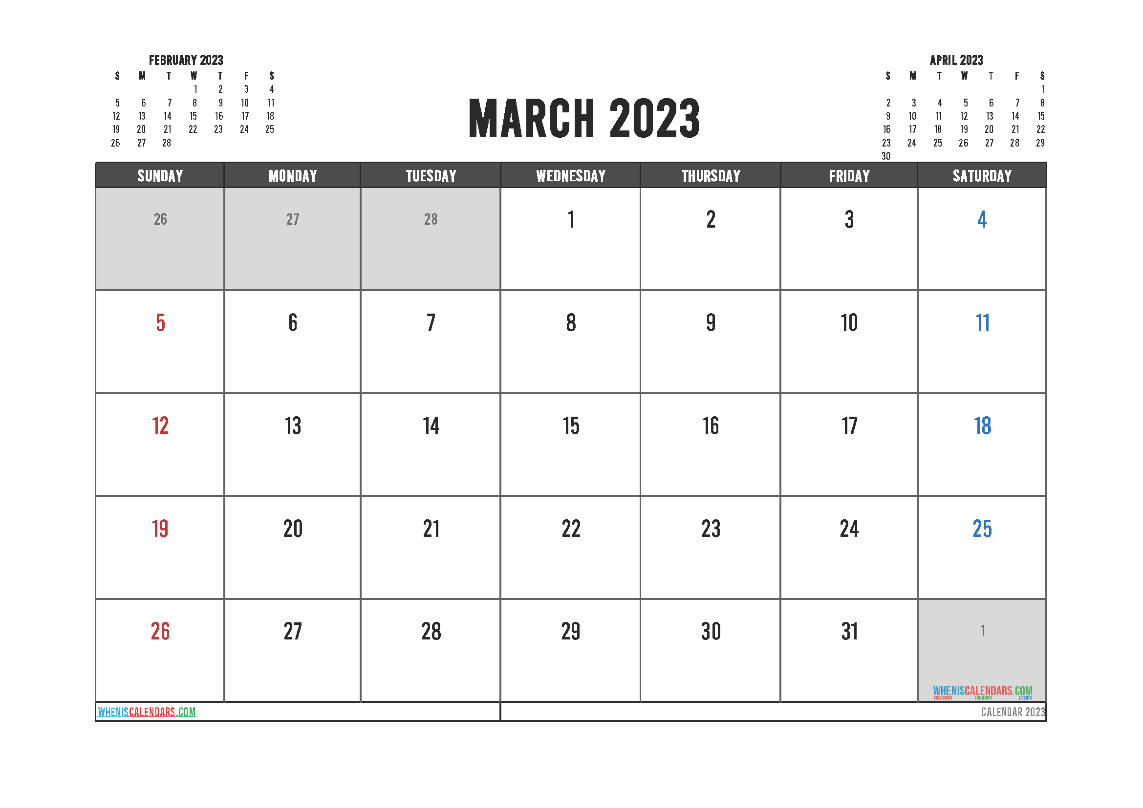 Free Printable March 2023 Calendars PDF And Image