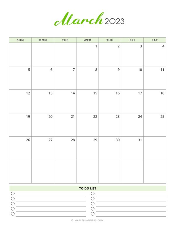 Free Printable March 2023 Monthly Calendar Vertical