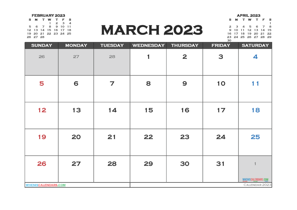 Free Printable March Calendar 2023 PDF And Image 