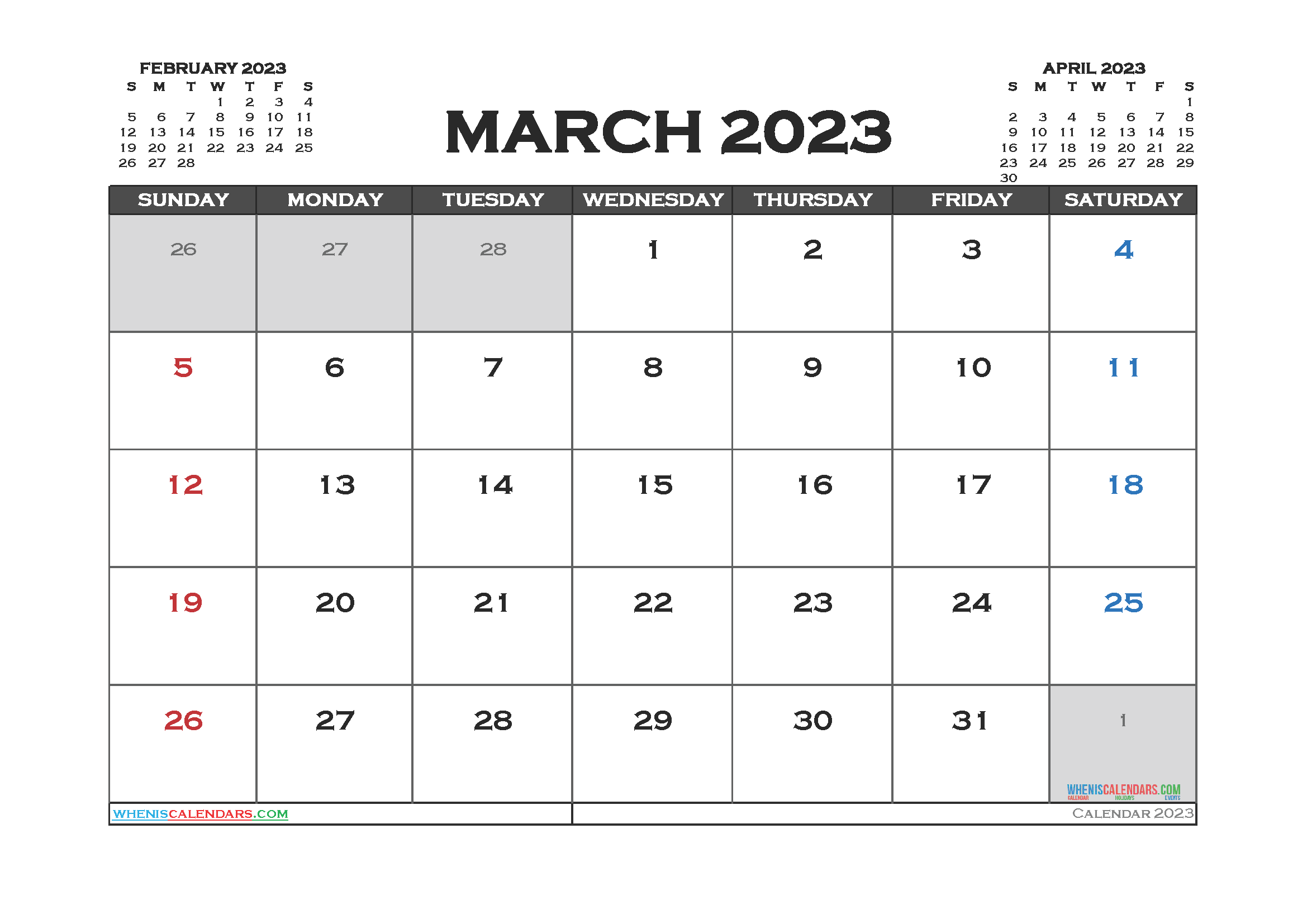 Free Printable March Calendar 2023 PDF And Image