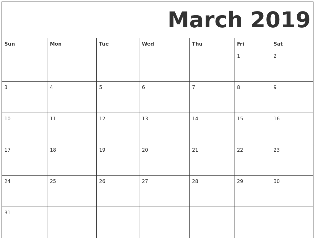 Free Printable March Calendar Calendar Printable Free