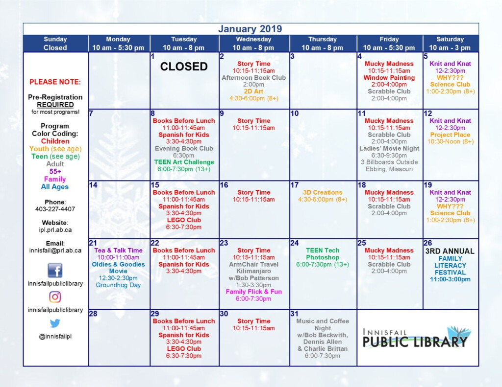 Innisfail Public Library Event Calendars Innisfail Public Library 