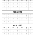 January February March 2023 Calendar Printable Three Month Calendar