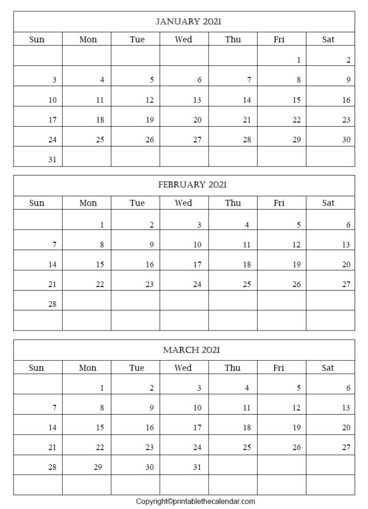 January February March Calendar Printable The Calendar