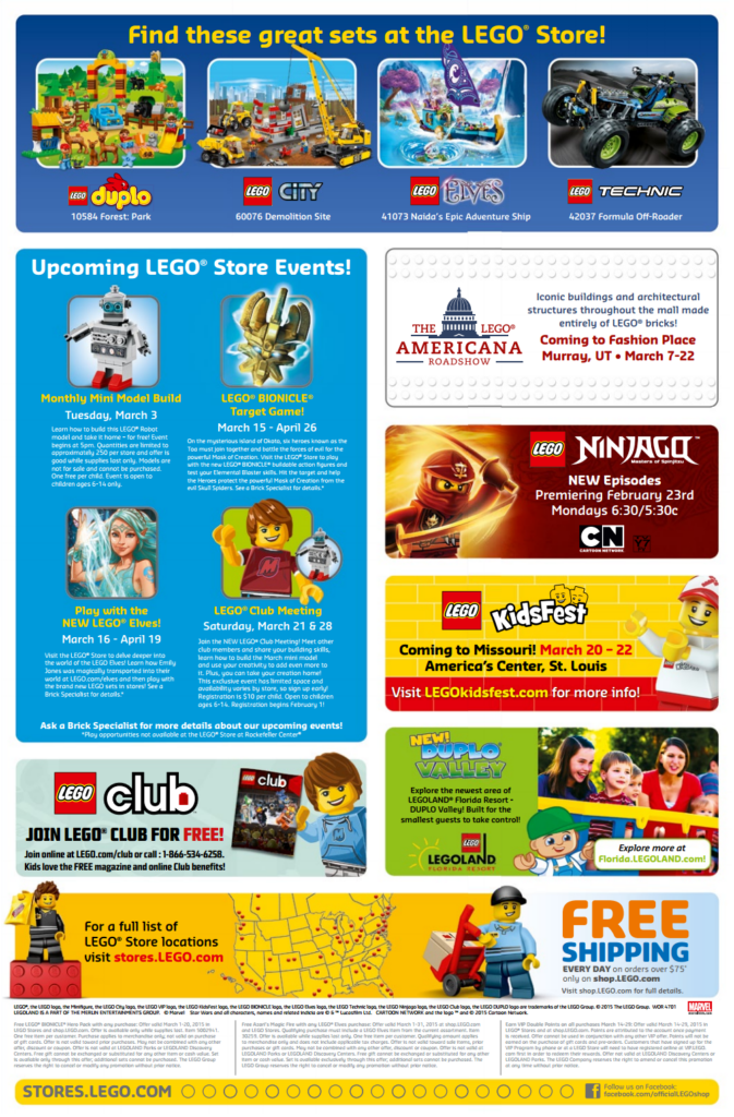 LEGO March 2015 Store Calendar Promos Events