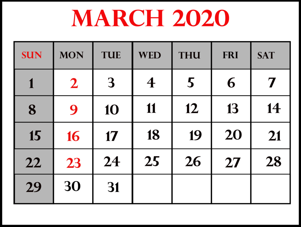 March 1 2020 Calendar Calendar Printables Free Templates