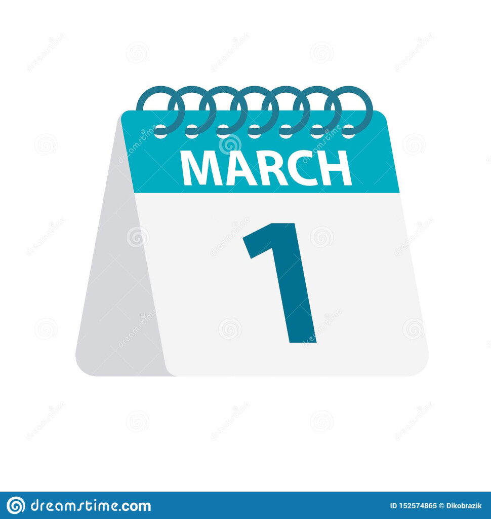 March 1 Calendar Icon Vector Illustration Of One Day Of Month 