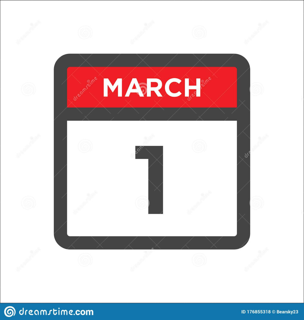 March 1 Calendar Icon With Day Of Month Stock Vector Illustration Of 