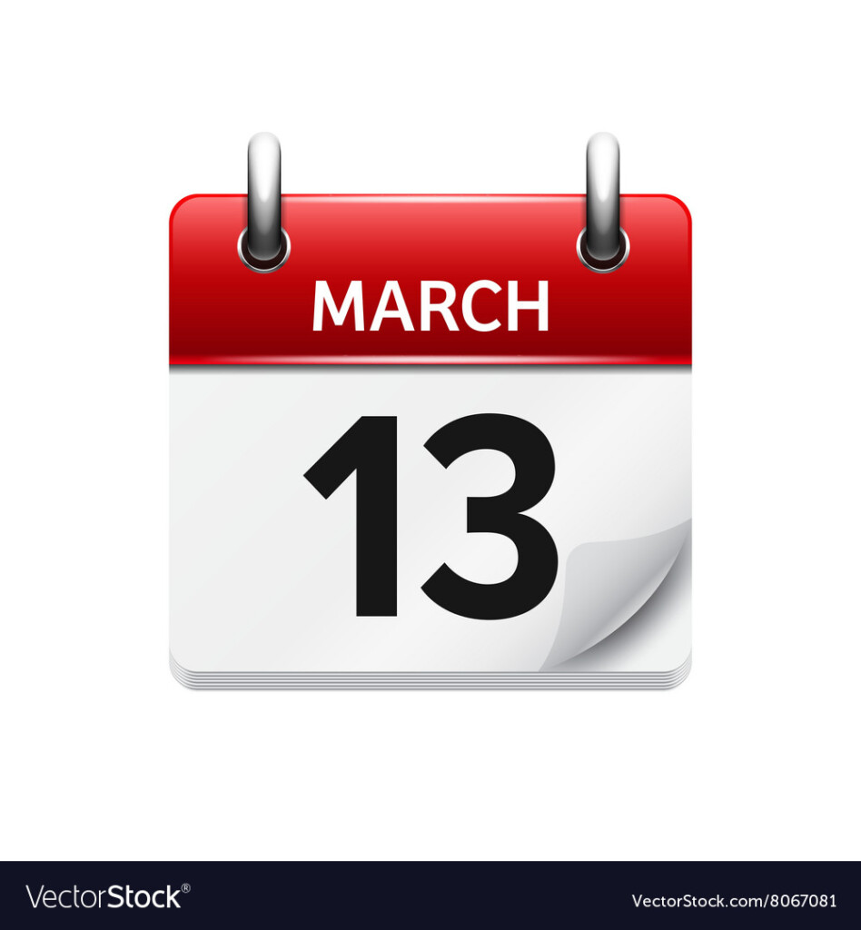 March 13 Flat Daily Calendar Icon Date Royalty Free Vector