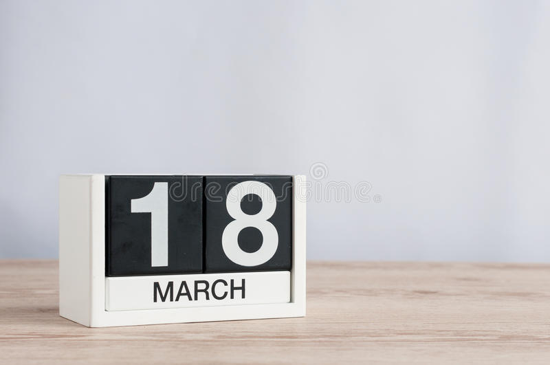 March 18th Day 18 Of Month Wooden Calendar On Light Background 