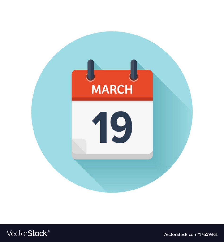 March 19 Flat Daily Calendar Icon Date Royalty Free Vector