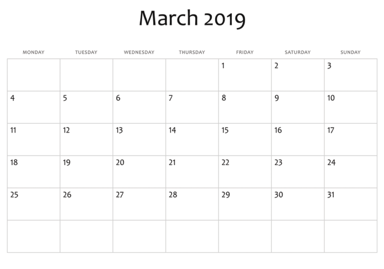 March 2019 Calendar Excel