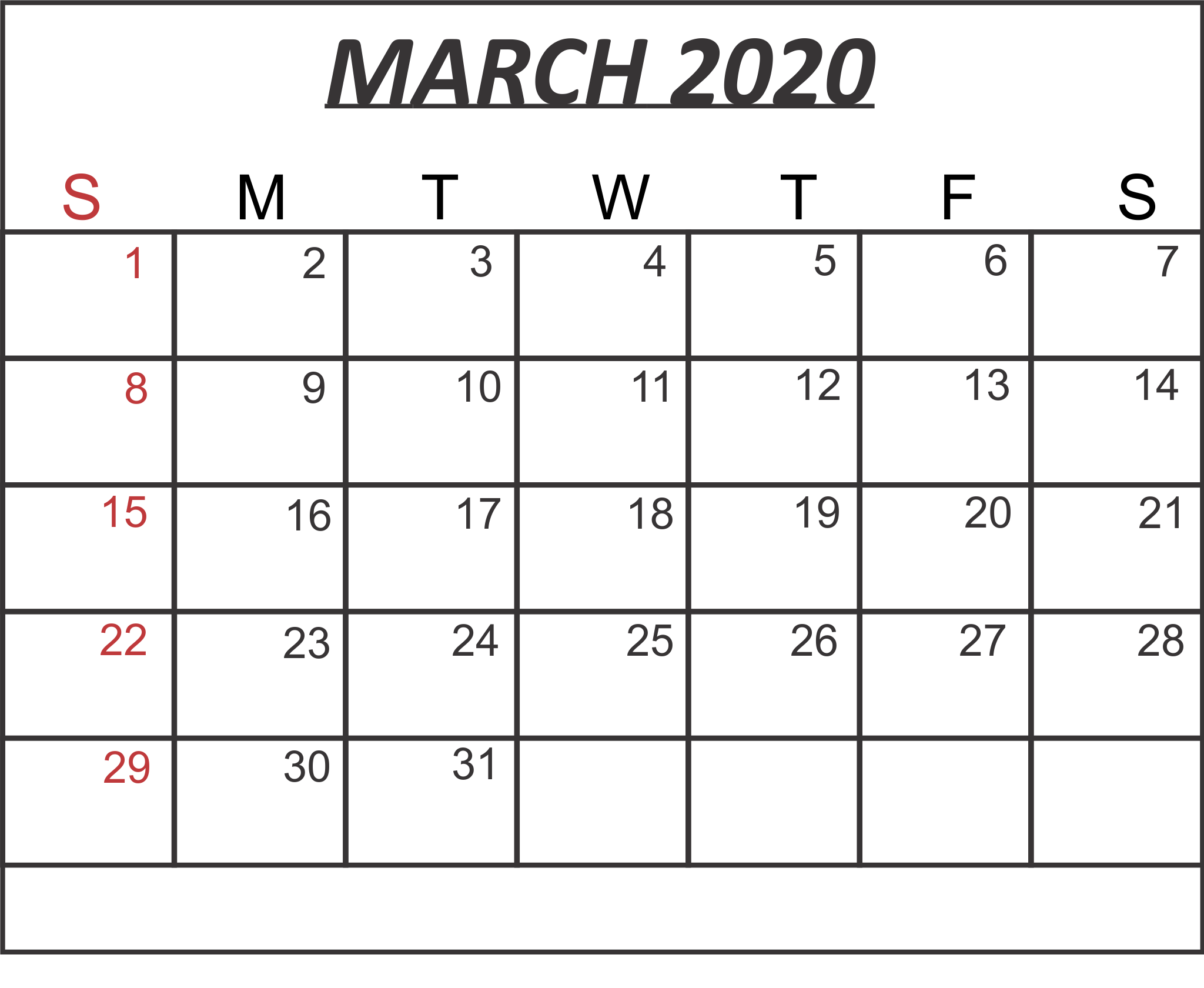 March 2020 Calendar Excel Sheet Free Printable Calendar Template